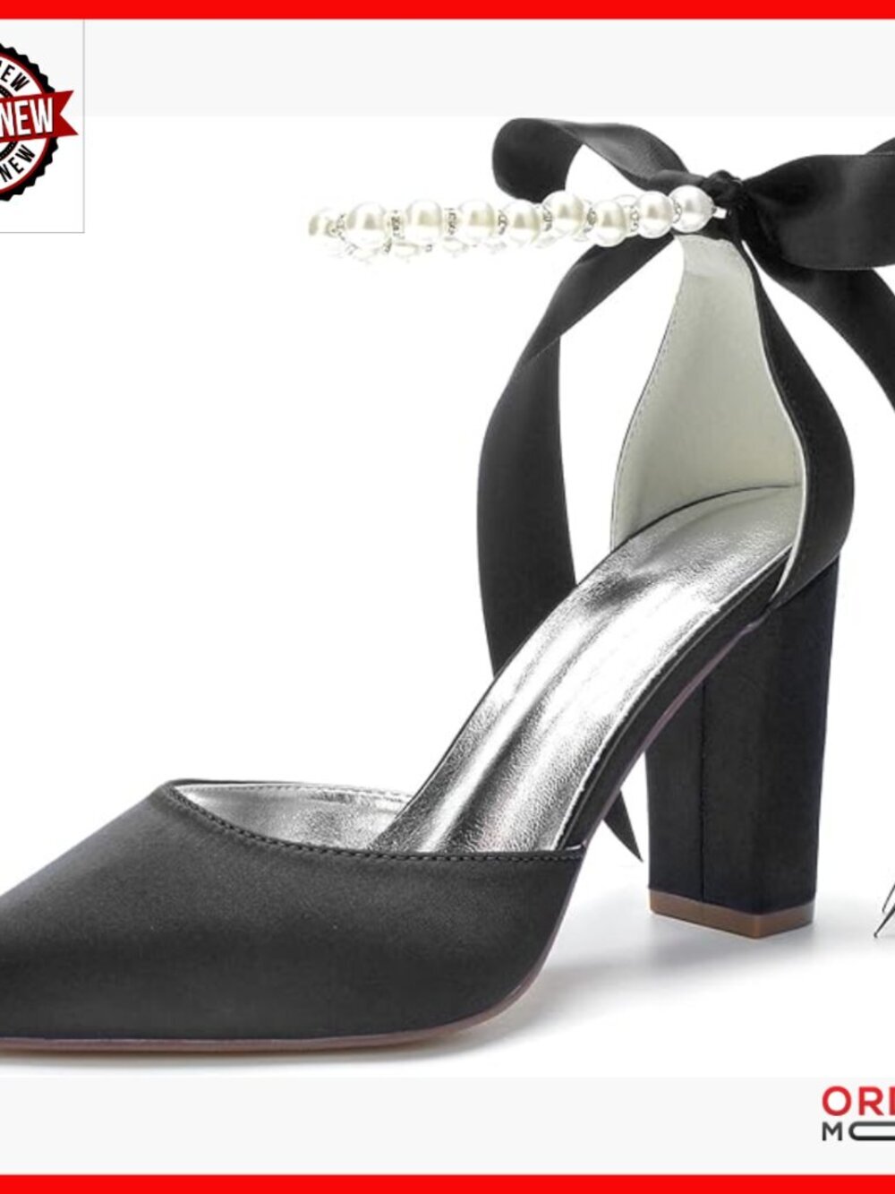 Satin Wedding Heels 3.5 Inch Block Heel Pointed Toe Bridal Shoes